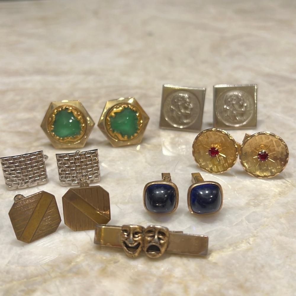Retro Cuff Links & Theater tie clip. Costume fun